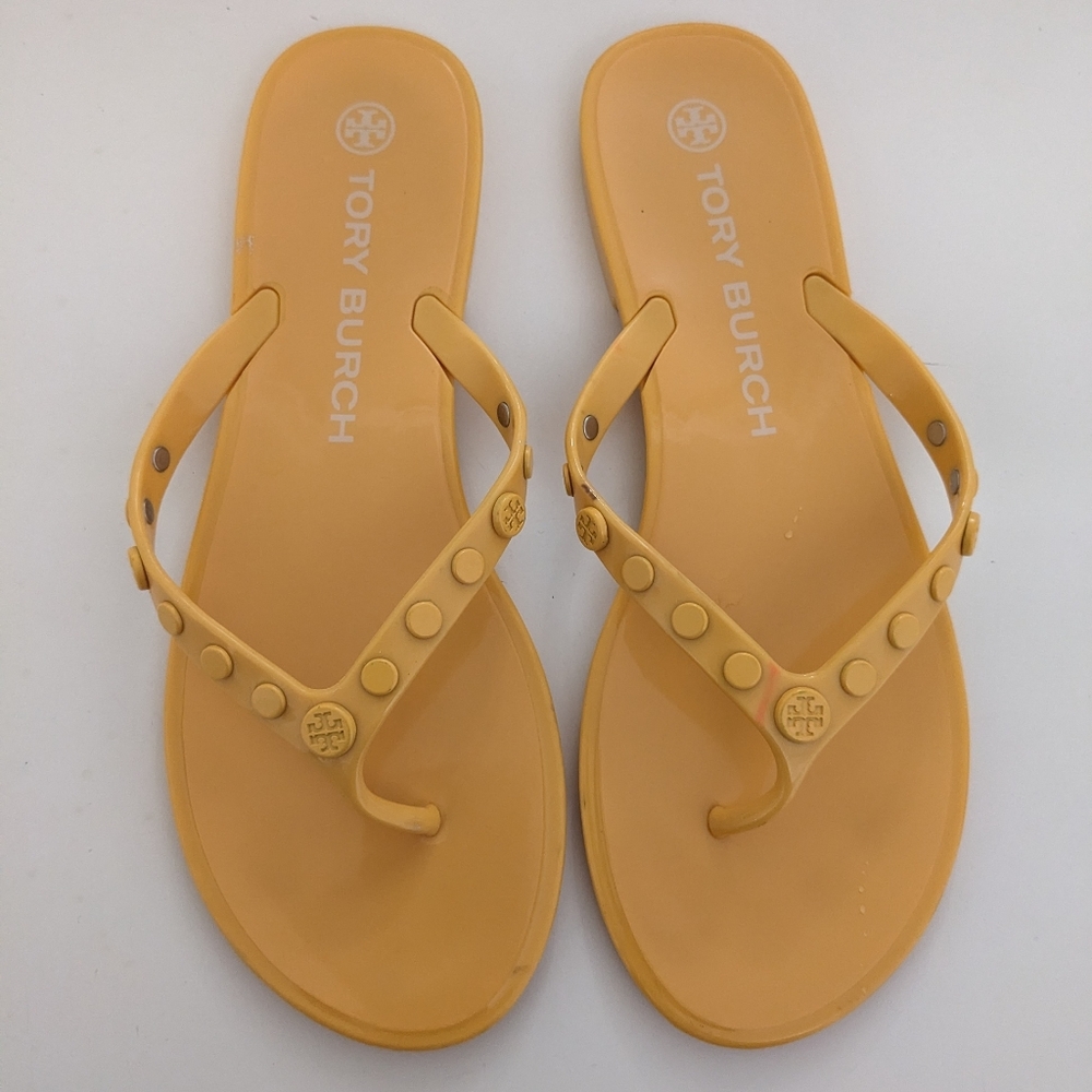 Tory Burch Studded Jelly Thong Sandals In Curry Yellow/Orange Size 8